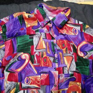 Vintage Jeri Marque Abstract Geometric Button Shirt